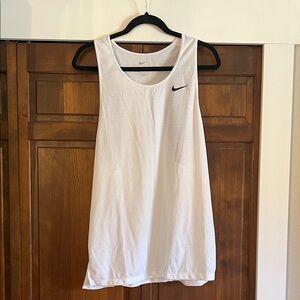 Nike White Sleeveless Performance Tank with Black Swoosh